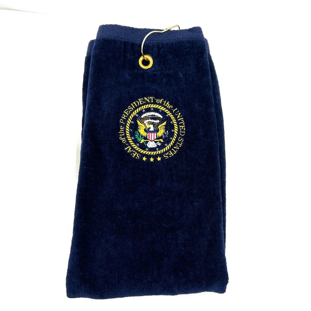 Presidential Seal Golf Towel Navy Blue Tri-Fold Embroidered TerryTown Cotton
